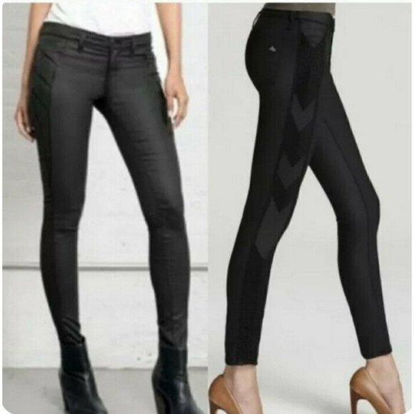 Rag And Bone Raja Shoreditch Women's Sz 25 Black Skinny Side Embroidered Jeans - Picture 1 of 9